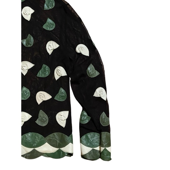 Unique Leather Studio Black Mesh With Leather Flowers Jacket - Picture 6 of 14